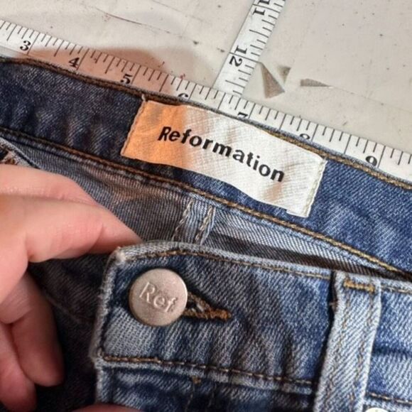 Reformation Hepburn High Rise Jeans Skinny Jeans Distressed Rainier Blue Size 26 - Picture 3 of 13